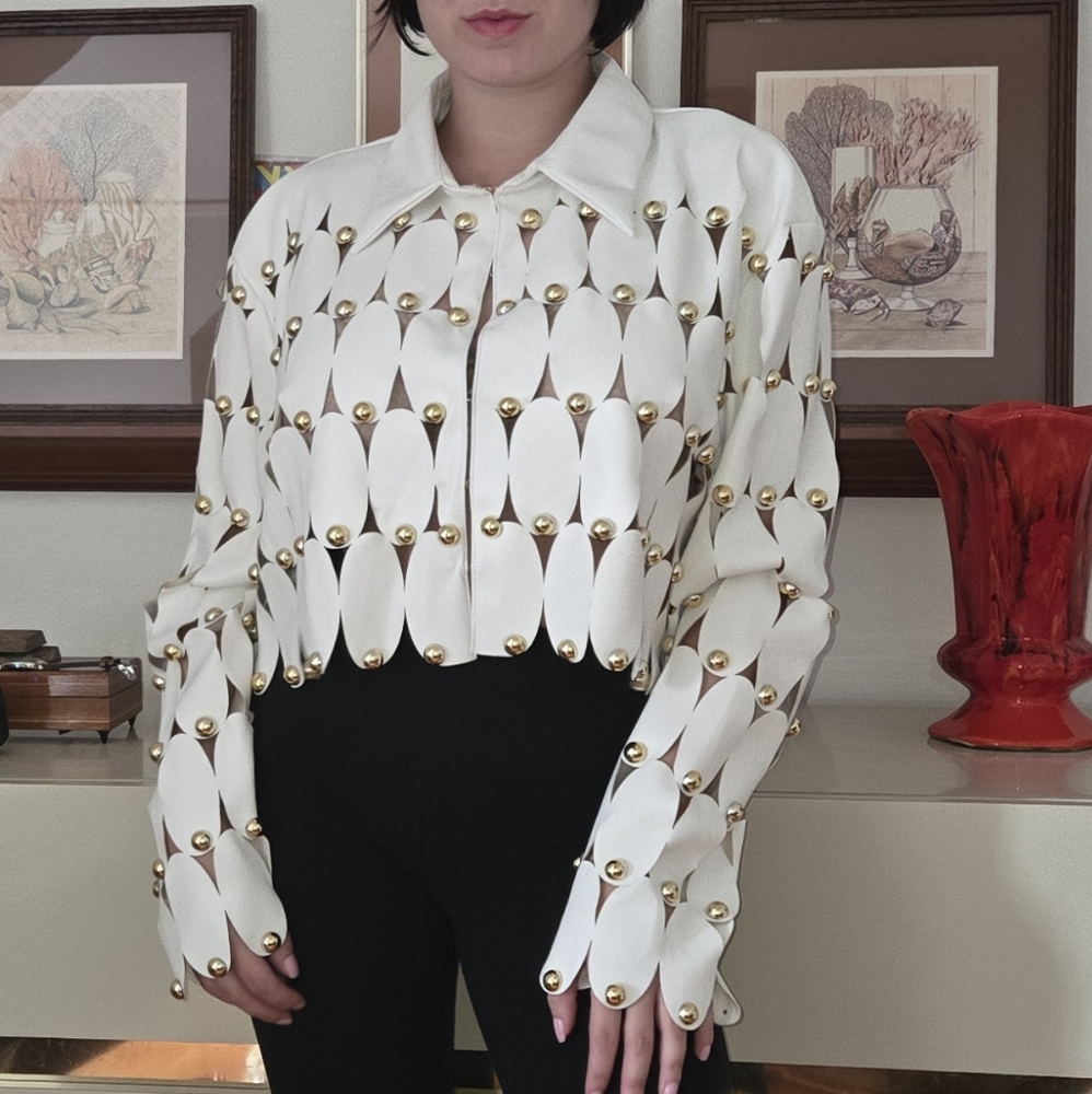 Akira White Faux Leather Cropped Shacket